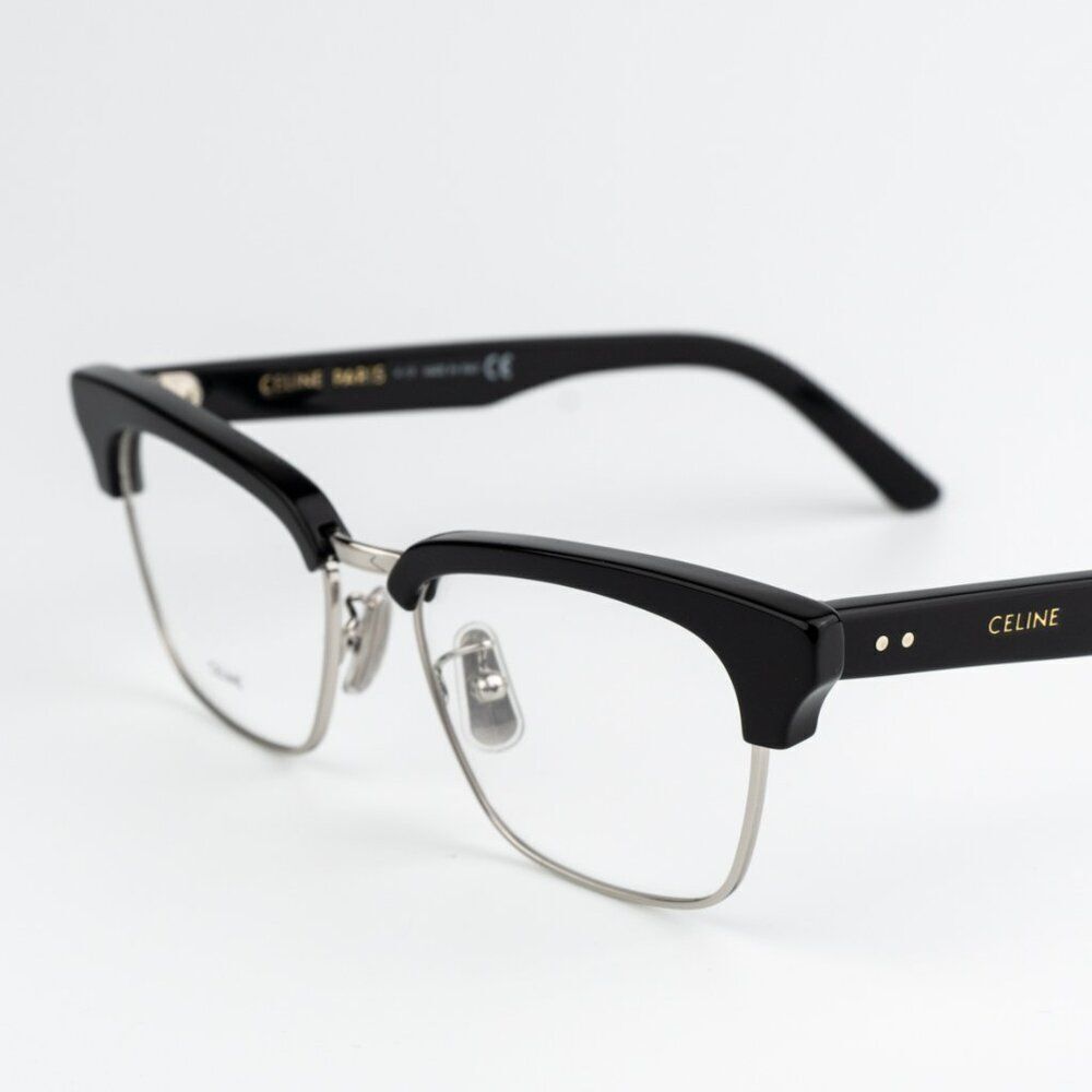 SALE! NEW Celine CL50026U 016 Shiny Palladium Black Women Square Eyeglasses - Picture 8 of 12